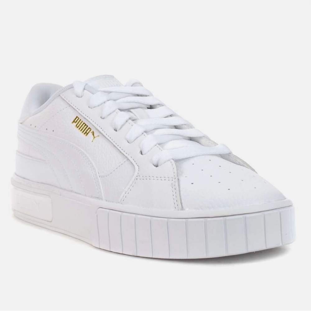 Puma White Leather Platform Sneaker with Gold Accent